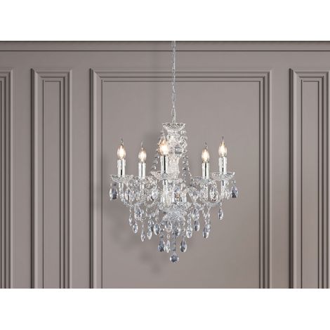 LED Kronleuchter 5-flammig Silber Chrom mit Acryl Kristall Ø 52cm (1/5)