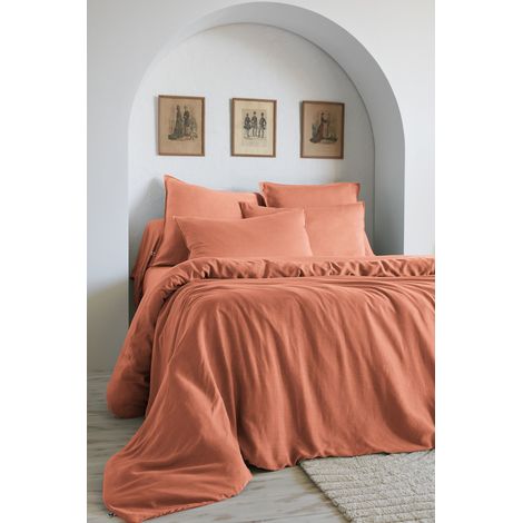 Housse de couette 140 x 200 cm – Lyocell Uni – LYSANDRE – Terracotta (1/5)