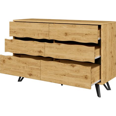 Aparador moderno con 6 cajones efecto madera y patas de metal negro 120x40x75,5 cm (1/5)