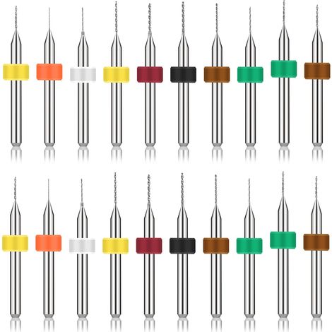Lot de 20 micro-forets hélicoïdaux 0,3 mm à 1,2 mm PCB en acier au tungstène, mini forets PCB pour résine, verre, bijoux, poinçonnages, circuits imprimés (0,3 mm à 1,2 mm) (1/5)