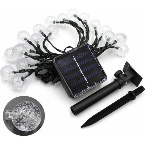 Solarbetriebene Lichterkette, 50 LED-Kristallkugeln, IP65 wasserdicht, zusätzlicher USB-Anschluss, 8 dekorative Beleuchtungsmodi für den Innen- und Außenbereich, Haus/Garten/Party/Terrasse/Hochzeit