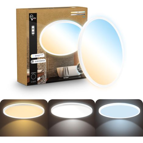 Plafonnier LED plat avec télécommande, CCT réglable de chaud à lumière du jour, intensité réglable, IP44, plafonnier salle de bain, lustre cuisine, lustre salon, 42 x 3 cm, blanc (1/5)