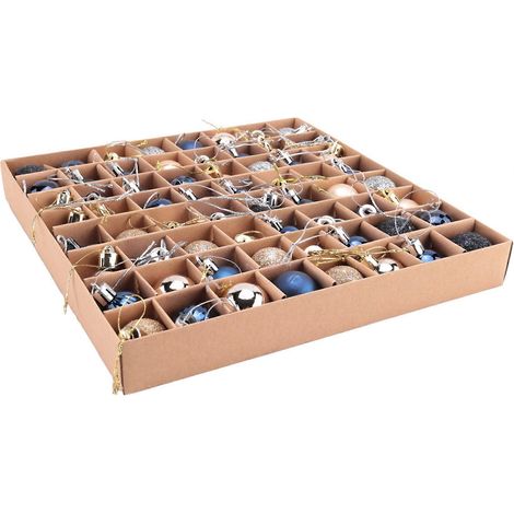 64 décorations de Noël polyvalentes, boules de sapin - Bleu et Or (1/5)