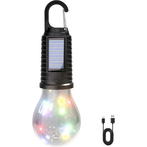 Lampe de camping LED solaire rechargeable USB, ampoules suspendues pour tente d'extérieur (1/5)