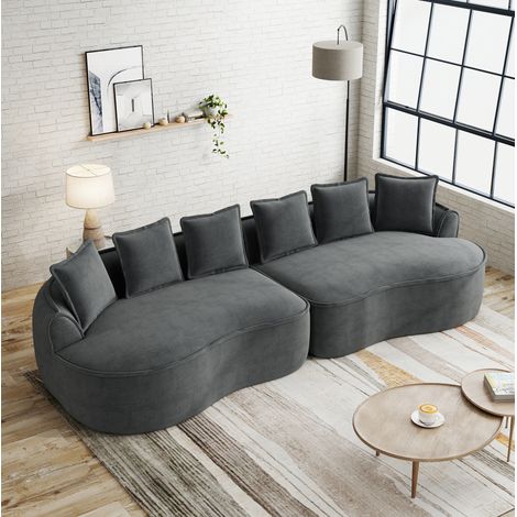Sofas gerade - Modulares 4-Sitzer Sofa mit Kissen, tiefer Sitzfläche, ohne Montage, in Chenille grau (1/5)