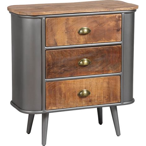 PALISSO - Commode 3 Tiroirs Bois et Acier Patiné (1/4)
