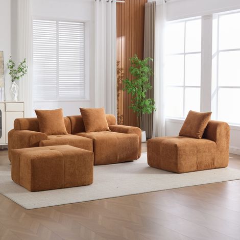 Canapé nuage moderne, canapé d’angle modulaire en L orange, canapé 3 places en mousse à mémoire de forme compressée sans montage, dimensions: 268×102×78 cm (1/5)