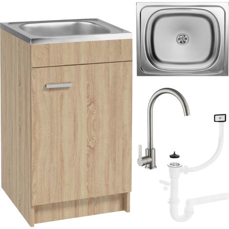 Küchenschrank 50x40 - Eiche Sonoma - mit Spüle und Hochdruckarmatur - platzsparend und funktional