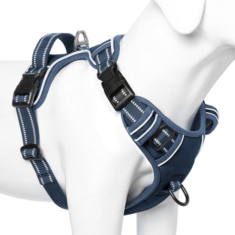 Harnais Anti Traction Réfléchissant Harnais pour Grand Chien avec Poignée Rembourrée, 1 Boucle sur la Sangle Droite de Cou Rendent Facile à Mettre et à Enlever, Bleu Royal, L (1/5)