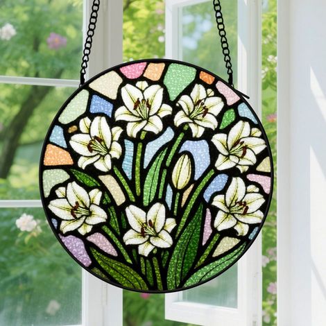 9cm Suspension en vitrail - Attrape-soleil coloré unique artistique, décoration fenêtre intérieure, cadeau Anniversaire pour femme, homme, famille