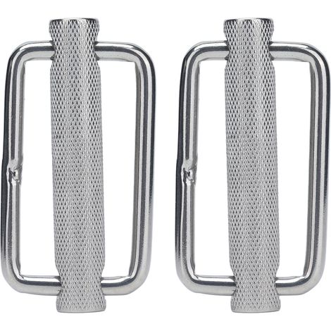 Lot de 2 curseurs à boucle coulissante réglable en acier inoxydable 316 pour sangle, ceinture, collier chien, sac camping, bagage (1/5)