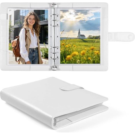 Album Photo 13x18 cm 60 Photos - Classeur à Anneaux 6 Anneaux Simili Cuir - Pochettes Top Loading - Binder Polyvalent pour Photocards, Documents, Certificats - Protection Sans PVC (Blanc) (1/5)