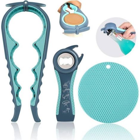 Ouvre-bocal - Ouvre-couverture - Décapsuleur - Kit Multifonction - Pour Mains Faibles - 4 en 1 + 5 en 1 - 9 Pièces (1/5)