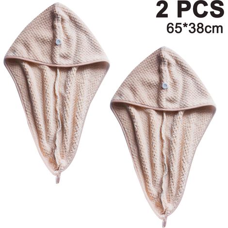 Lot de 2 serviettes cheveux, turban microfibre absorbante, bouton fixation, séchage rapide, usage quotidien voyage (1/5)