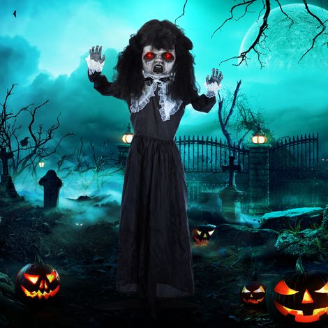 Bambola horror, decorazione di Halloween, voce e musica inquietanti, occhi rossi, snodabile, 160 cm (1/5)