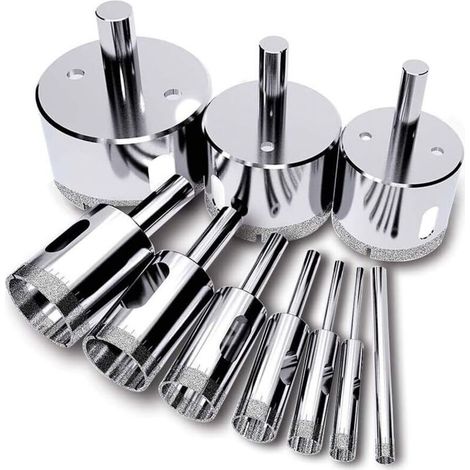 Foret de Diamant, (10 Pcs ensemble de scie-cloche), coupeur de trou de tuile, Scie diamantée (Outils de solvant pour le verre, la porcelaine, la céramique, la pierre de granit) 6-50mm (1/5)