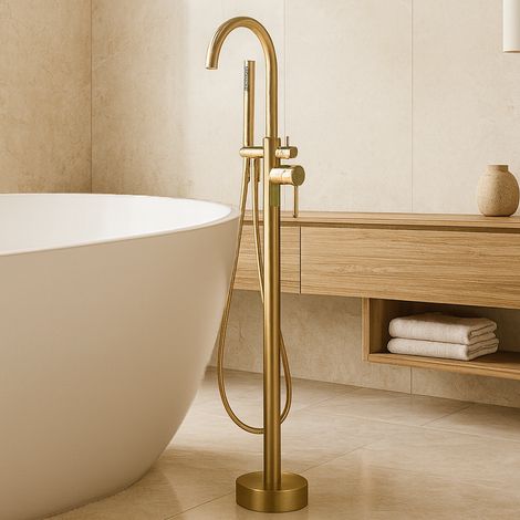 Robinet mitigeur baindouche sur pied DEBRIO or brossé (1/4)