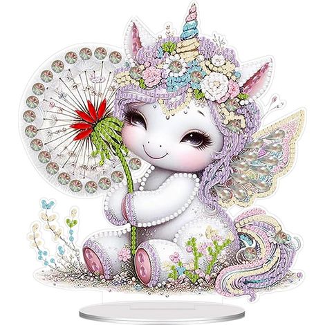 Diamant Painting Tischdeko Einhorn Bastelset 5D DIY Aufsteller für Wohnzimmer Schlafzimmer
