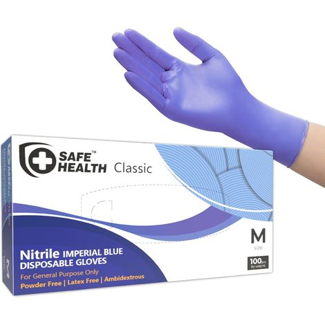 Gants jetables en Nitrile Taille M moyenne Bleu Impérial, Boîte de 100 gants, Sans poudre Sans latex Hypoallergéniques, Bricolage Cuisine Nettoyage Vaisselle Labo, 3 Mil (1/5)