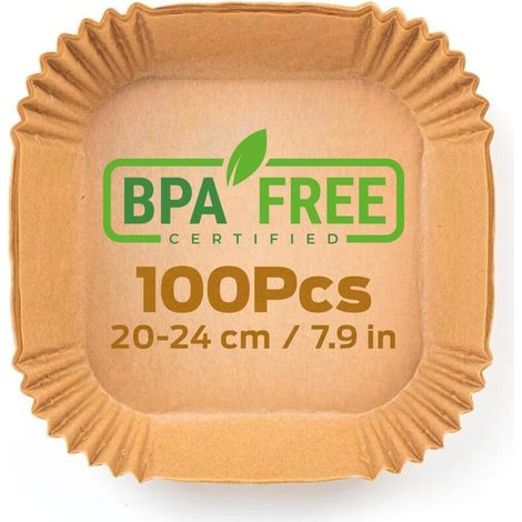 Air fryer baking paper - 100 pieces, food-grade, BPA-free, 20 x 20 cm, for 5-8 liter air fryers - Ideal for healthy cooking (1/4)
