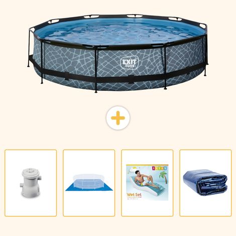 Exit-toys Piscine Exit Ronde - Effet Pierre - 360x76 cm - 5-pièces S345 (1/5)