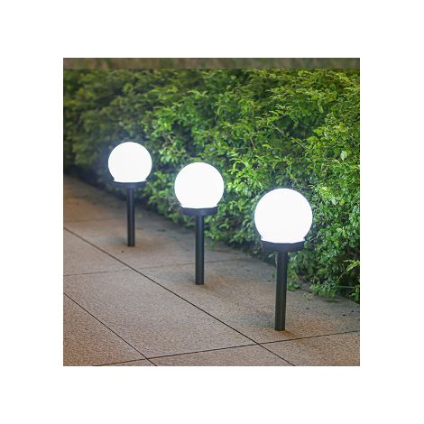Lampe de jardin solaire LED en forme de boule, lampe sur pied planète, boule ondulée blanche, ampoule automatique lumineuse pour cour extérieure (lumière blanche) (1/5)