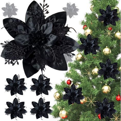 STELLA DI BETLEMME PER FIORI PER ALBERO DI NATALE, 6 PEZZI NERI [SE-GB24]