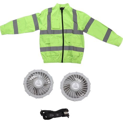 Reflektierende Jacke ohne Metallrahmen, ideal zur Abkühlung im Sommer, Sonnenschutz, Arbeit, lange Ärmel, weiß, XL, fluoreszierend grün (1/5)