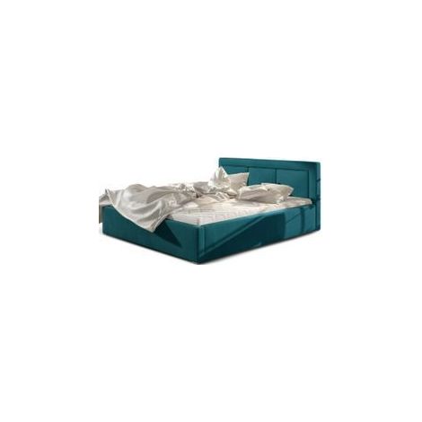 Lit double avec sommier Berlino - Velours rembourré-Bleu canard-160x200 (1/5)