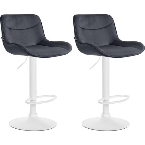 Set di 2 sgabelli da bar girevoli dalla forma ergonomica con cuciture decorative in velluto nero e struttura in metallo bianco 100006360
