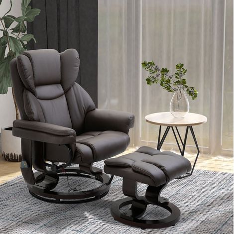 Sessel 79x82x101 cm braun aus Stahl mit Massagefunktion, 145°-Liegefunktion und Hocker (1/4)