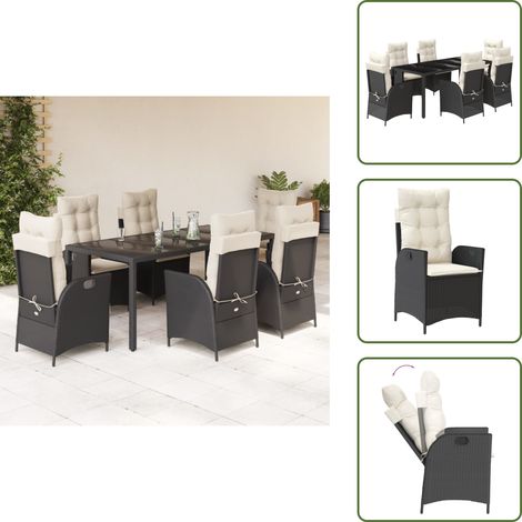 The Living Store 7-tlg. Garten-Essgruppe mit Kissen Schwarz Poly Rattan - Gartentisch (1/5)