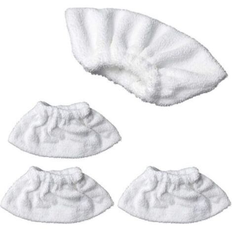 Juego de 4 paños de microfibra para limpieza a vapor con boquilla manual, juego de paños de esponja, funda de rizo de algodón, compatible con la mayoría de limpiadores a vapor (blanco) -Crezuo