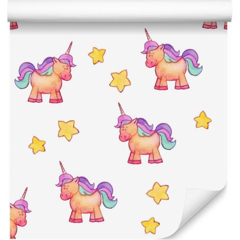 Papel pintado de unicornios y estrellas para salón y dormitorio, 50x1000 cm. (1/5)