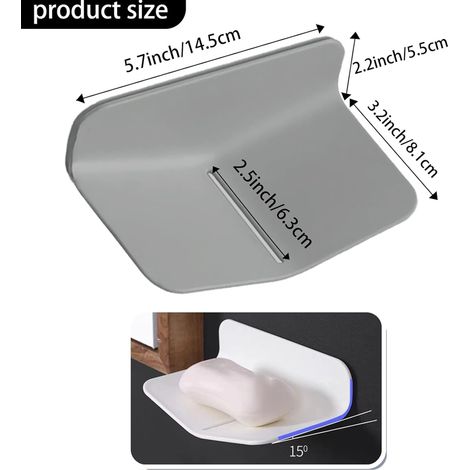 Jaboneras de pared, juego de 3 piezas, no requieren taladrar, jaboneras de goma con drenaje automático, bandeja de jabón en forma de V, aptas para baños y cocinas. (1/3)