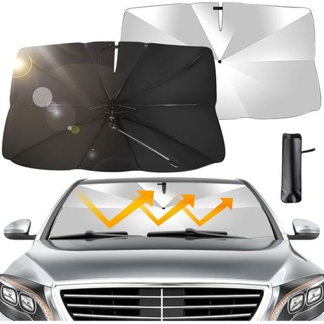Parasole per auto per parabrezza anteriore, parasole per auto, 145 x 79 cm, parasole a ombrello per auto con maniglia girevole a 360°, parasole per bloccare il 99,9% dei raggi UV (1/4)