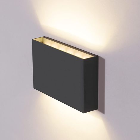 Applique Murale Exterieur Interieur 12W LED Moderne Étanche IP65 Applique Up Down Design, 3000K Blanc Chaud Lampe Murale Plastique pour Jardin Terrasse Chemin Salon, Gris Foncé (1/5)