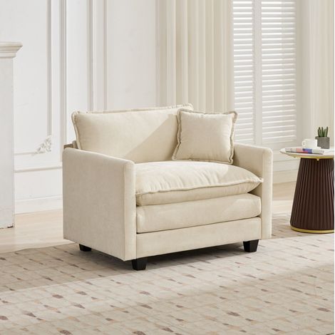 Sofá modular individual beige de chenilla con cojín lumbar, suave y cómodo,75x107x84 cm (1/5)