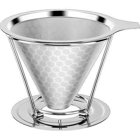 Filtre À Café En Acier Inoxydable - Filtre Permanent À Double Couche 600 Mesh - Pour Drippers Coniques - Convient Pour 1 À 4 Tasses (1/5)