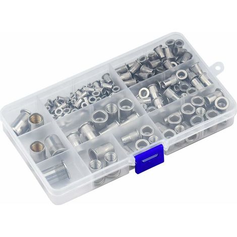 Lot de 165 Acier inoxydable Rivet Écrou, Écrou Outil Plat Tête Filetée Rivet Nutsert Cap Assortiment kit M3 M4 M5 M6 M8 M10, Otil de Réparation de Fixation Accessoire (1/5)