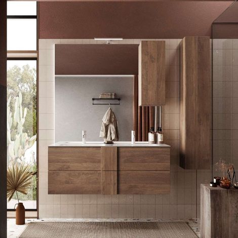 Mobile Bagno sospeso Rovere 2 cassetti - Jupiter L 82 X H 50 X P 45 cm (1/5)