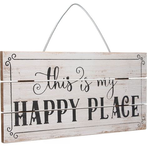 Panneau décoratif en bois, original et imperméable, à suspendre, avec l'inscription « Happy Place » pour la cour. (1/5)