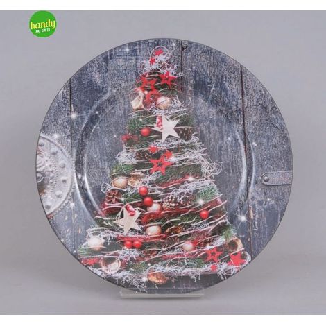Piatto natalizio euronatale euronatale piatto plastica grigio c/decori Ø 33 cm
