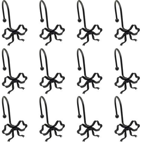 Lot de 12 Crochet Rideau Douche, Crochet de Tringle à Rideaux, Anneaux Rideaux, Crochets Métalliques Décoratifs pour Rideau de Douche, Design Nœud 3D, Anti-Rouille et Résistant à l'Humidité (1/4)