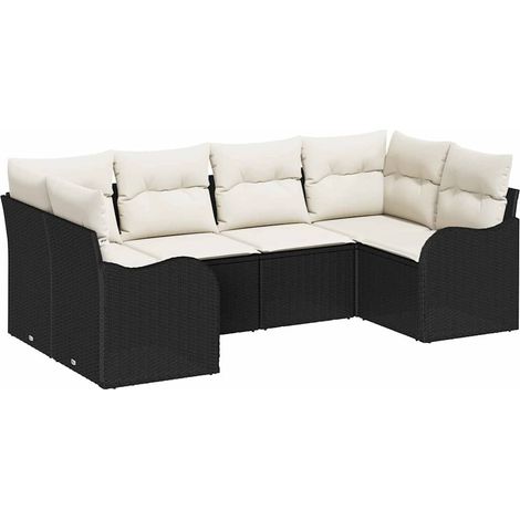 Garden Sofa Set with Storage 6 pcs Black and white Poly rattan vidaXL