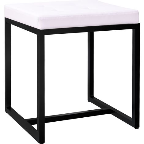 Panca/sgabello da ingresso moderno larghezza 40 cm con struttura in metallo nero e seduta rivestita in similpelle bianca 100005923