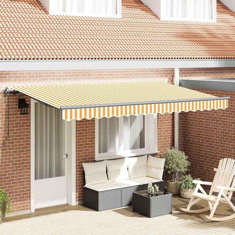 vidaXL Retractable Awning Yellow and White 400 x 200 cm (1/5)