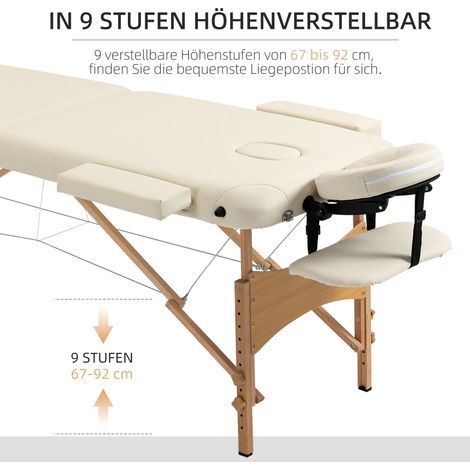 Table de massage pliable, canapé esthétique réglable en hauteur, banc spa/salon, similicuir blanc crème, structure bois (1/4)