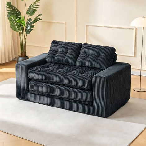 Canapé-lit 2 places en velours côtelé – Canapé convertible– Rembourré en mousse à mémoire de forme – Fonction 2-en-1 sans assemblage – Dimensions 140 × 85 × 54 cm – Gris (1/5)