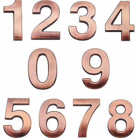 Lot de 10 numéros d'adresse 3D autocollants de 7 cm pour porte de maison et boîte aux lettres - Numéros de 0 à 9 pour appartement, maison, bureau (bronze antique) (1/5)